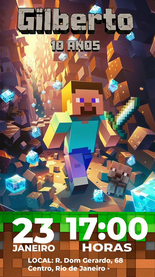 Convite Minecraft modelo 2