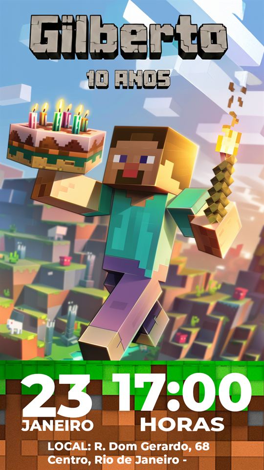 Convite Minecraft modelo 3
