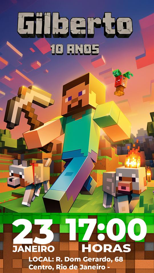Convite Minecraft modelo 4
