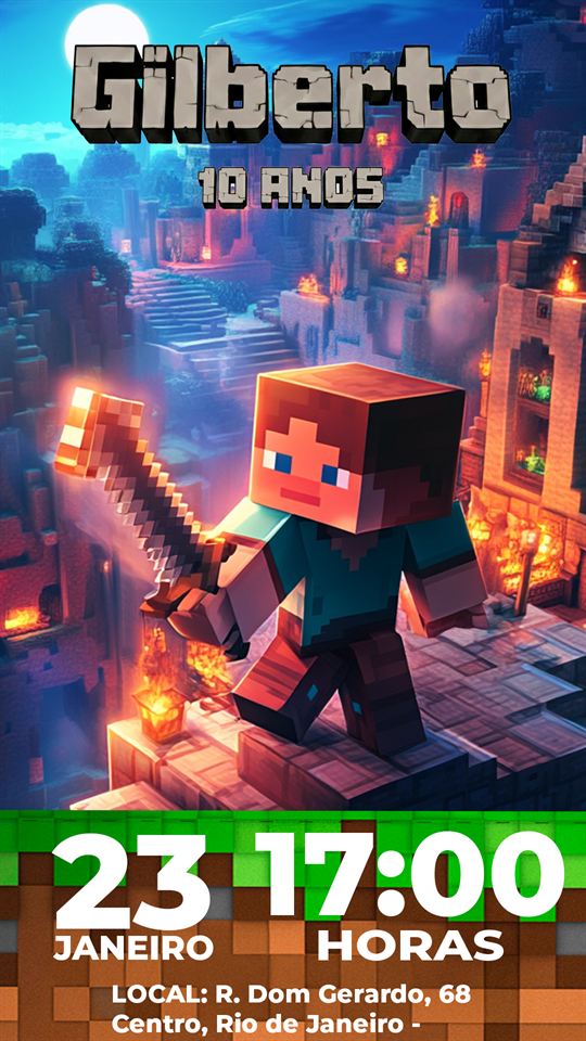 Convite Minecraft modelo 5