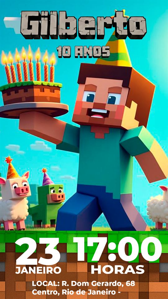 Convite Minecraft modelo 8